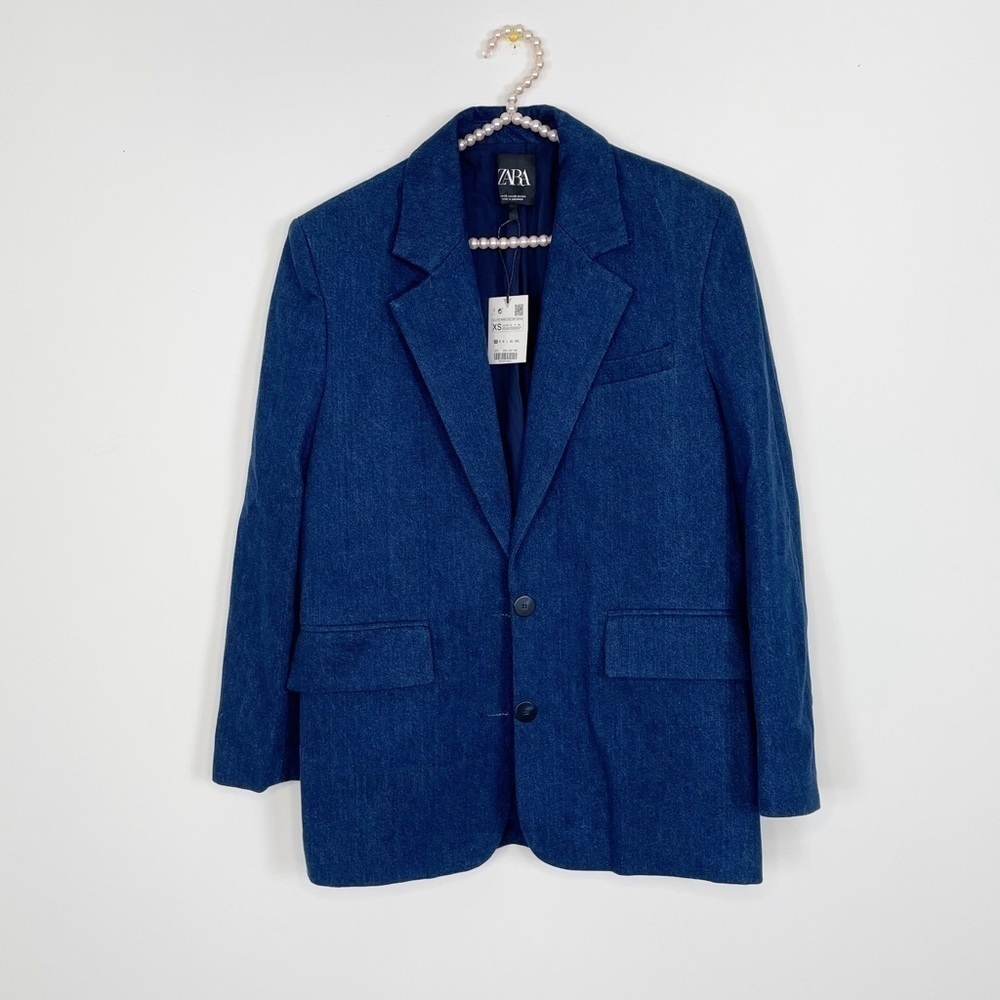 New Zara Oversize Denim Blazer Jacket - Picture 6 of 9